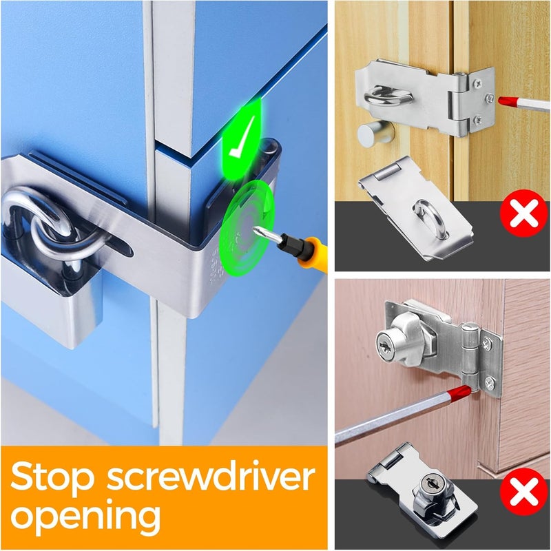 GMSP Hasp Latch 2 Pack, 90 Degree Solid 304 Stainless Steel File Cabinet Lock Desk Drawer Lock, Safe Security Padlock Latch Hasp Lock for Personal Privacy, (1.96 inch) - Image 4